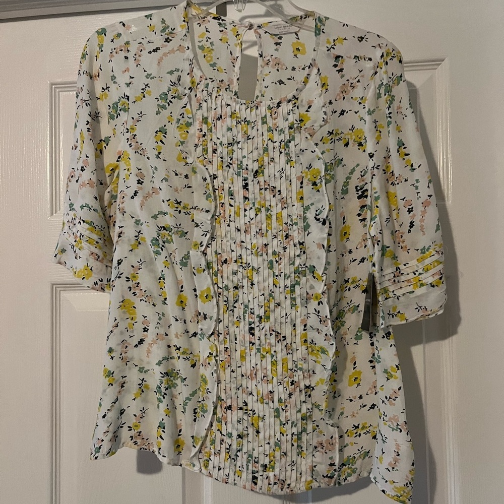 Lucky Brand Womens Short Sleeve Crew Neck Skylar Pintuck Top Natural Multi -S